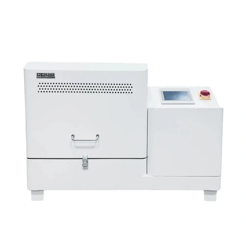Ball Mills & Lab Mixers, white benchtop mill with drawer, touchscreen and red stop button