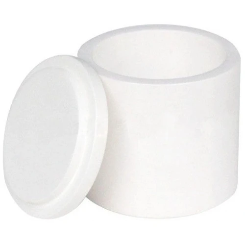 Ball Mill Jars & Grinding Media, white cylindrical jar with its lid set beside it