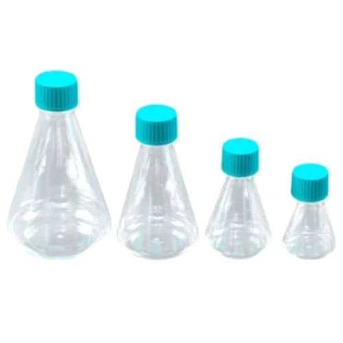 NEST Plastic Erlenmeyer Flasks, clear multi-layer plastic culture flask with green cap