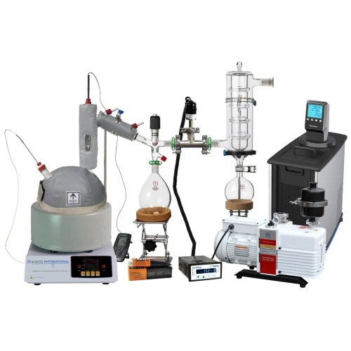 5L Short Path Distillation Kits, still on heating mantle, receiving flask, cold trap, vacuum pump, gauge and chiller