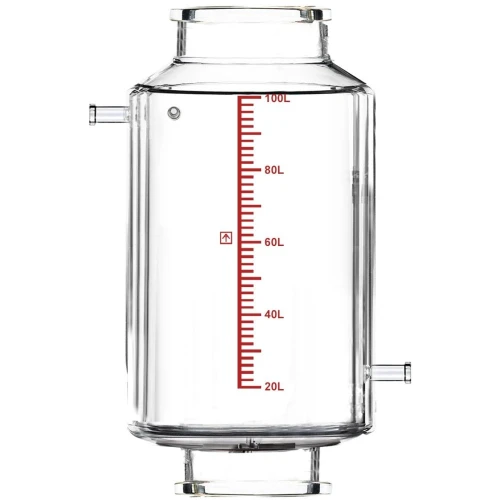 Ai Glass Reactor Parts & Accessories, clear double-wall glass vessel with red volume markings