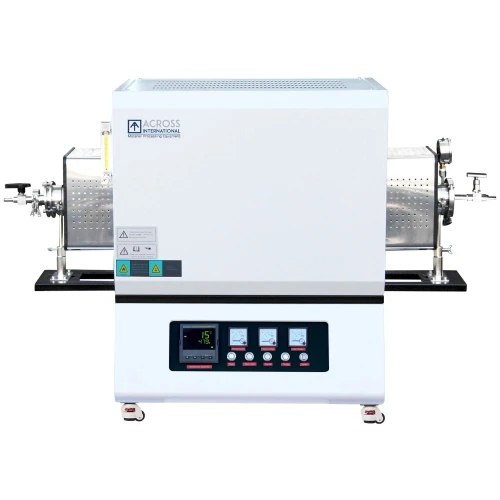 Horizontal Tube Furnaces, white furnace with tube ends and flanges out both sides, front view