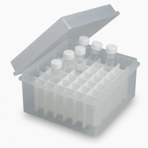 Cryogenic & Freezer Boxes, translucent storage box with grid and vials, representative image