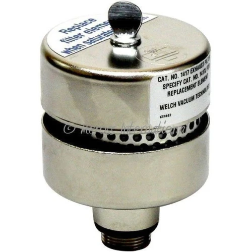 Welch Pump Parts & Accessories, round metal exhaust filter with wing nut top and threaded base