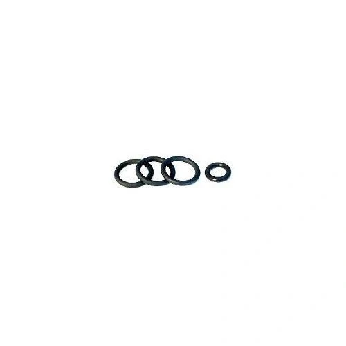Thin Film Parts & Accessories, four small black O-rings in a row, white background