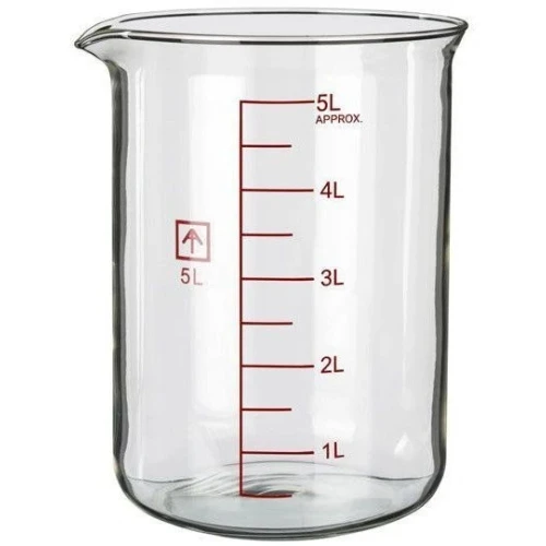 Heavy Wall Glass Beakers for Heaters, clear glass beaker with red graduation marks