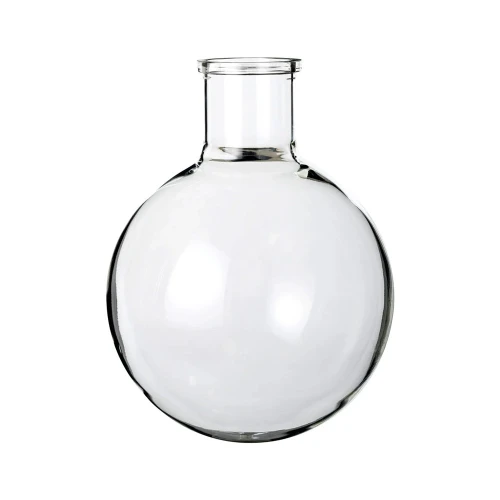 SK Rotary Evaporator Parts & Accessories, clear round-bottom glass flask, white background