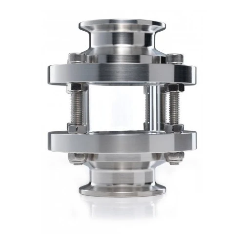 Tri-Clamp Sight Glasses, stainless flanged sight glass with clear glass tube, bolts and tri-clamp ends