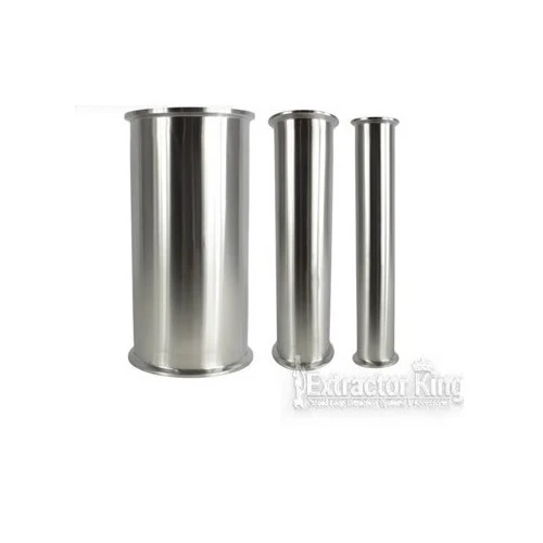 Tri-Clamp Spools 1.5" to 12", three polished stainless spools in different diameters, white background