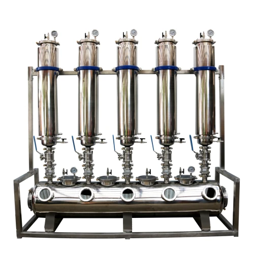 20LB-100LB Production Closed Loop Extractors, five stainless columns with gauges over a shared manifold on steel frame