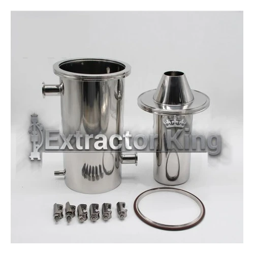 Vacuum Oven Parts & Accessories, stainless cold trap body, cone insert, gasket and clamp clips, store logo watermark