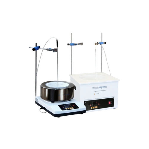 Heating Mantles & Hot Plates, round mantle and square white mantle with stands and clamps