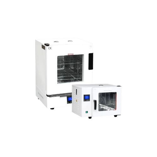 Forced Air Drying Ovens, large and small white ovens with window doors, shelves and digital controllers