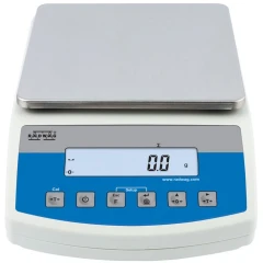 Radwag WLC 20/A2 20kg 0.1g Precision Balance, front view with square steel pan, blue panel and LCD display