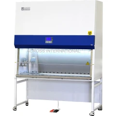 Ai 6 Ft Class II A2 Biosafety Cabinet, NSF, wide white cabinet with blue panel, open sash and foot pedal