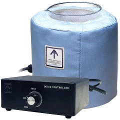 Ai 5L Beaker Heater, 400°C, ETL, insulated blue jacket holding a glass beaker, separate black dial control box