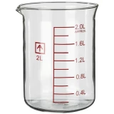 Ai 2L, 5L & 10L Heavy Wall Glass Beakers, single clear 2L beaker with red graduations shown