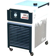 Ai C30 30L Recirculating Chiller, -30°C, three-quarter view of navy and white cabinet with gauge and casters