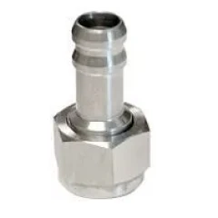 Ai 304 SST M16 Female to Hose Barb Adapter, single stainless fitting with hex nut and barbed end