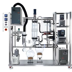 Ai 6" Glass Turnkey Thin Film Distillation, glass evaporator on steel rack with circulators, pump and flasks