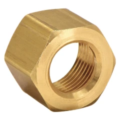 Brass Nut and Washer for Tri-Clamp Clamp, close-up of a threaded brass hex nut