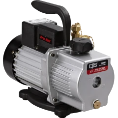 CPS VPS6DU 6 CFM 2-Stage Vacuum Pump, silver and black pump with carry handle and brass port