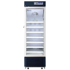 Ai M14 14 CF 2-8°C Pharmacy Vaccine Fridge, tall single glass door upright with shelves and navy base
