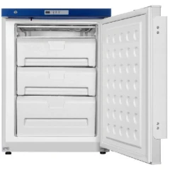 Ai EasyChill 3 Cu Ft -25°C Freezer 115V, compact white freezer, door open showing three drawers