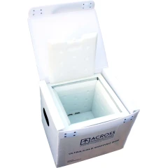 Ai 2-8°C 20L VIP Shipping Cube with PCM, white box open showing insulated liner and white cold pack