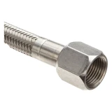 12 ft x 3/8" JIC PTFE Stainless Braided Hose, close-up of braided hose with threaded hex fitting