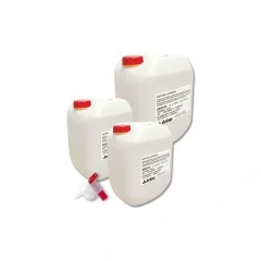 Julabo Thermal P60 Bath Fluid -60 to 250°C, three white canisters in two sizes with red caps and tap