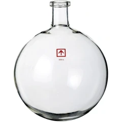 Ai 5L Evaporating Flask for SolventVap, clear round bottom glass flask with long neck, white background