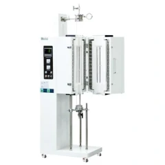 1200°C 1-3 Zone Vertical Tube Furnace, white upright furnace with split chamber open, side controller, casters