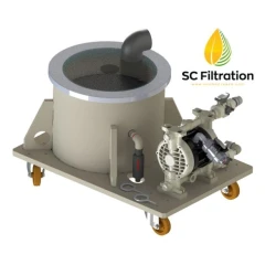Sambo Creek BABF400 400mm Filter Trolley, beige drum filter on a wheeled base with diaphragm pump, rendered view