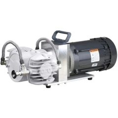 Welch 2085 6.9 CFM Explosion Proof Diaphragm, pump heads joined by braided hoses to a black motor with handle