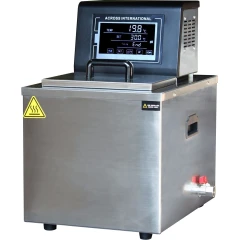 Ai H100 15L SST Heated Recirculator, 220V, stainless steel bath with black control head, display and drain valve