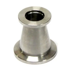 KF16 to KF25 Flange Adapter, Stainless, machined stainless steel reducer with a flange at each end