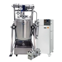 Ai 300L SST Reactor Winterization Package, stainless jacketed reactor on frame with drip tray, chiller and pump