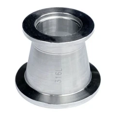 Ai 1.5" 316L Tri-Clamp to KF25 Adapter, machined stainless steel reducer with a flange at each end