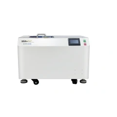 Spin Tech STP-1500 Purge Centrifuge, white low cabinet with lid handle, touchscreen, casters and leveling feet