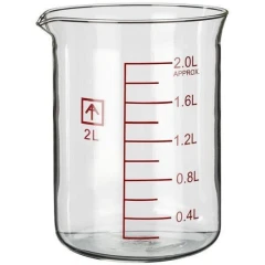 Ai 2L Heavy Wall Glass Beaker for 7" Plates, clear glass beaker with pour spout and red graduation marks