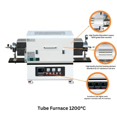 Ai STF1200 1200C 1-3 Zone Top-Open Tube Furnace, white horizontal furnace with control panel and detail callouts