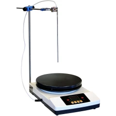 Ai HP11 11" PID Hot Plate Stirrer, 2 Gallon, round black plate on white base with stand rod, clamp and probe