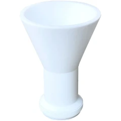 PTFE Funnel for Ai Glass Reactors, white conical funnel with threaded base, white background