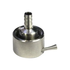 Ai Glass Reactor 3/8" Stainless Fluid Adapter, knurled stainless coupling with hose barb and spring pin