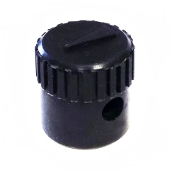 Vacuum Release Valve Cap, AT Series Ovens, black ribbed rubber cap with side hole, white background
