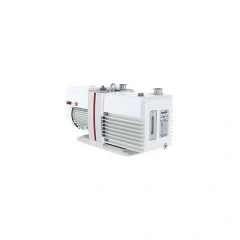 Welch CRVpro 16 12.8 CFM Rotary Vane Pump, white finned pump with motor and top lifting eye, side view