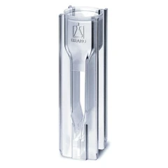 BrandTech Ultra-Macro UV Cuvettes, single clear cuvette with narrow inner window, close-up
