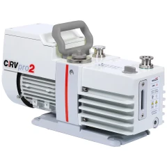 Welch CRVpro 2 1.8 CFM Rotary Vane Pump, white pump with grey handle, finned body and side sight glass