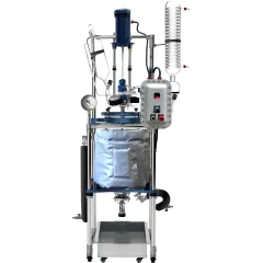 Ai 20L Jacketed Glass Reactor, Explosion-Proof, insulated glass vessel with motor, control box and coil condenser on frame